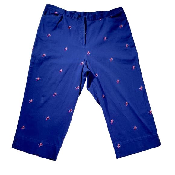 Sag Harbor Sport Casual Pant Woman's 18W Royal Blue w/ All-over Parrots Stretch - Picture 1 of 12